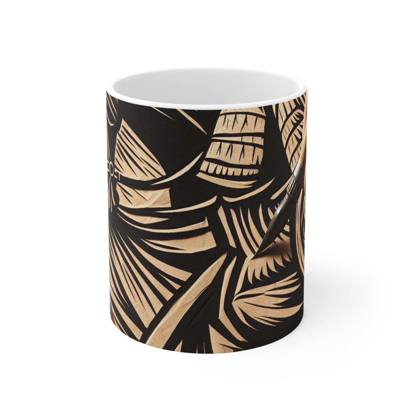 "Enchanting Shadows: A Woodcut Print of the Dancing Northern Lights" - The Alien Ceramic Mug 11oz Woodcut Printing