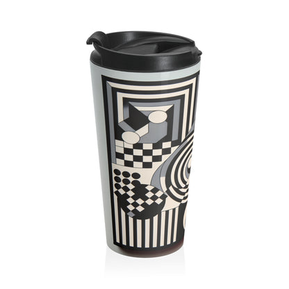 "Mesmerize: Bold Op Art Geometry in Black and White" - The Alien Stainless Steel Travel Mug Op Art