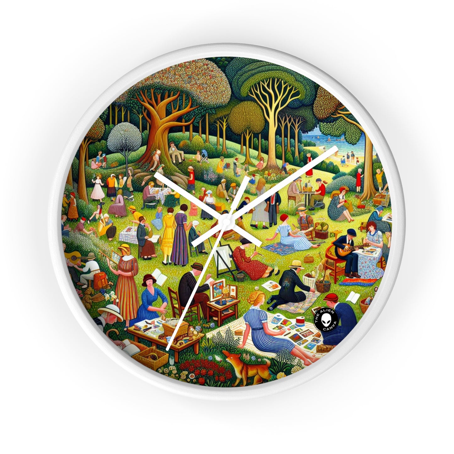 "Whimsical Village Delights" - The Alien Wall Clock Naïve Art