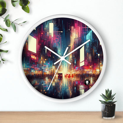 "Paisaje urbano al descubierto: una noche de neón" - El reloj de pared alienígena