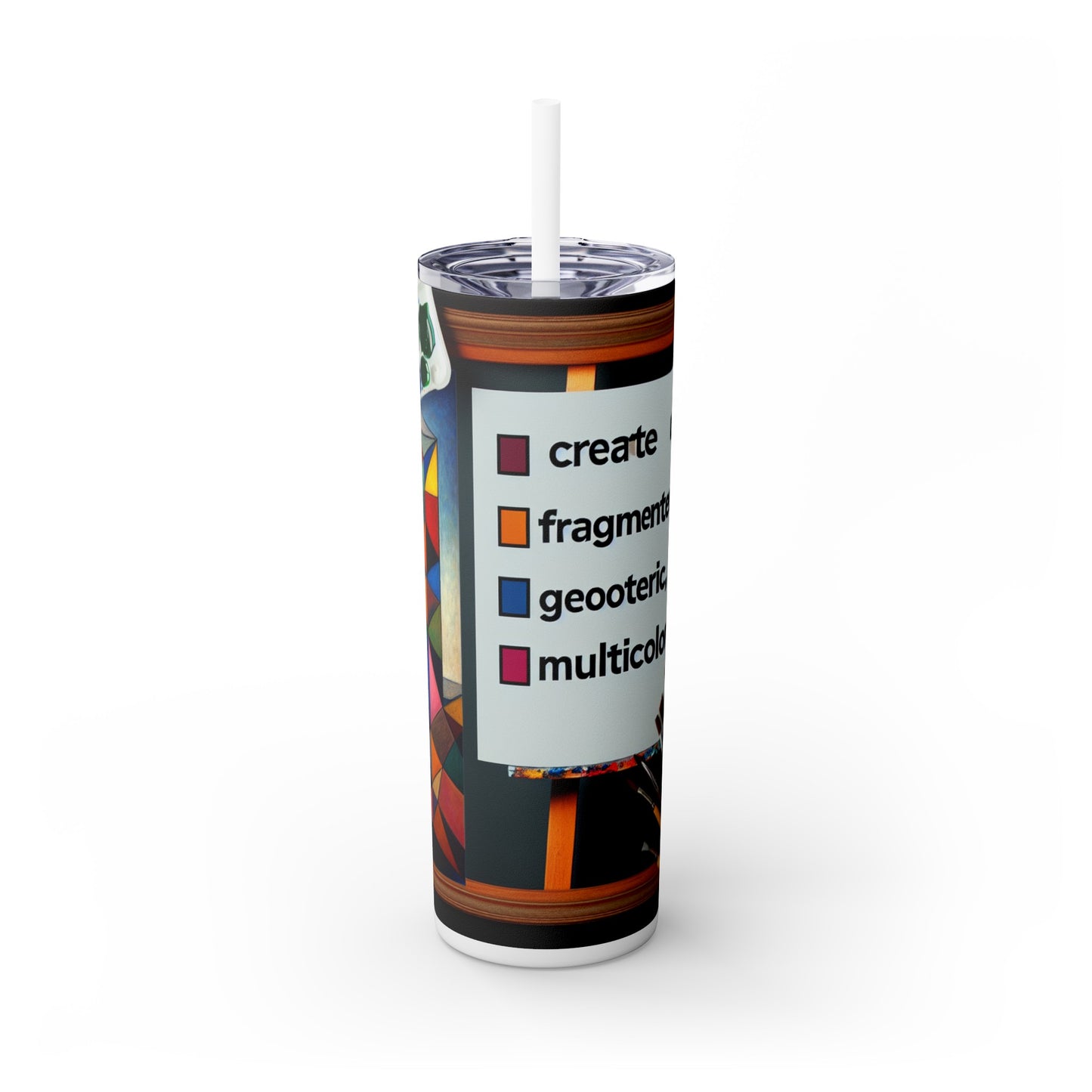 "Futuristic Metropolis: A Synthetic Cubism Cityscape" - The Alien Maars® Skinny Tumbler with Straw 20oz Synthetic Cubism