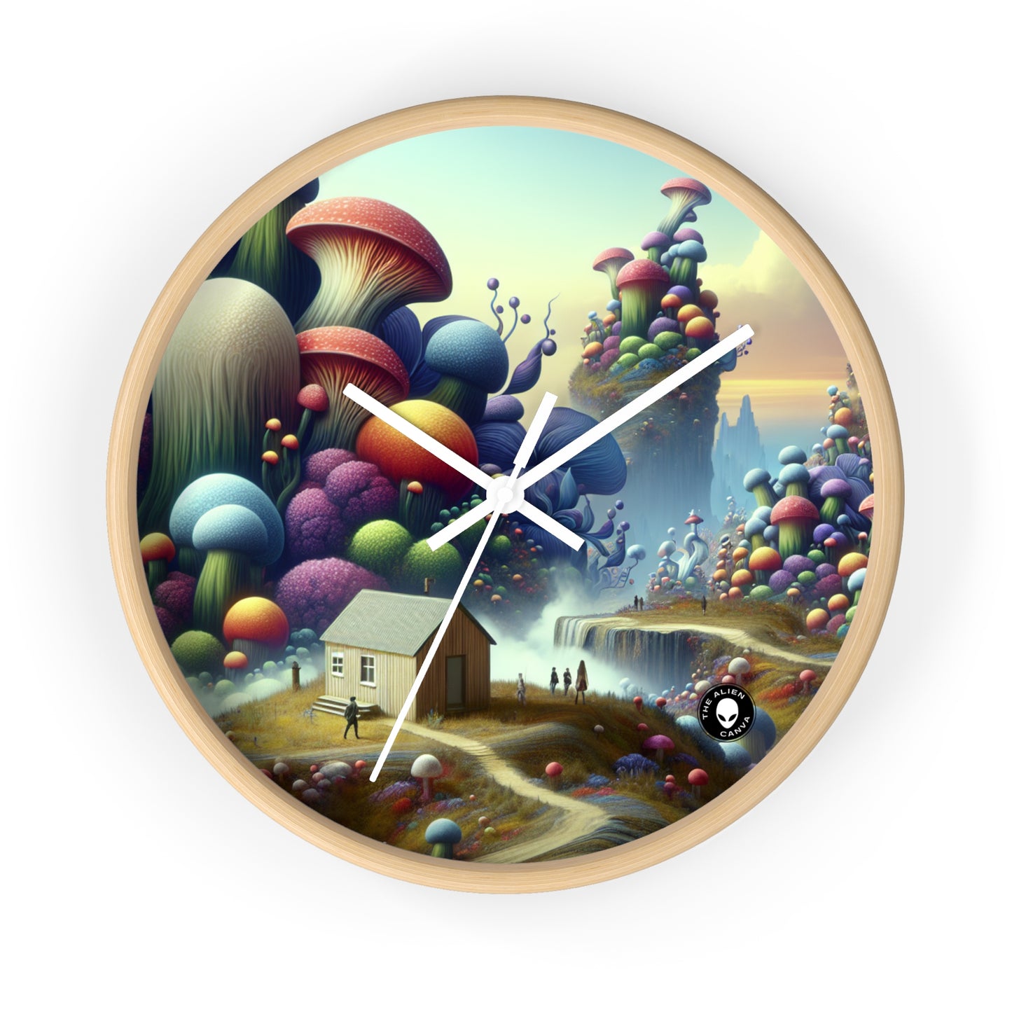 "Giant Flora and Miniature Villages: A Dreamy Wonderland" - The Alien Wall Clock