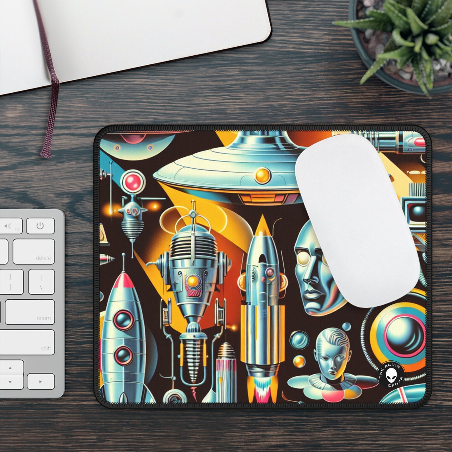 "Neon Deco: A Retro-Futuristic Utopia" - The Alien Gaming Mouse Pad Retro-futurism