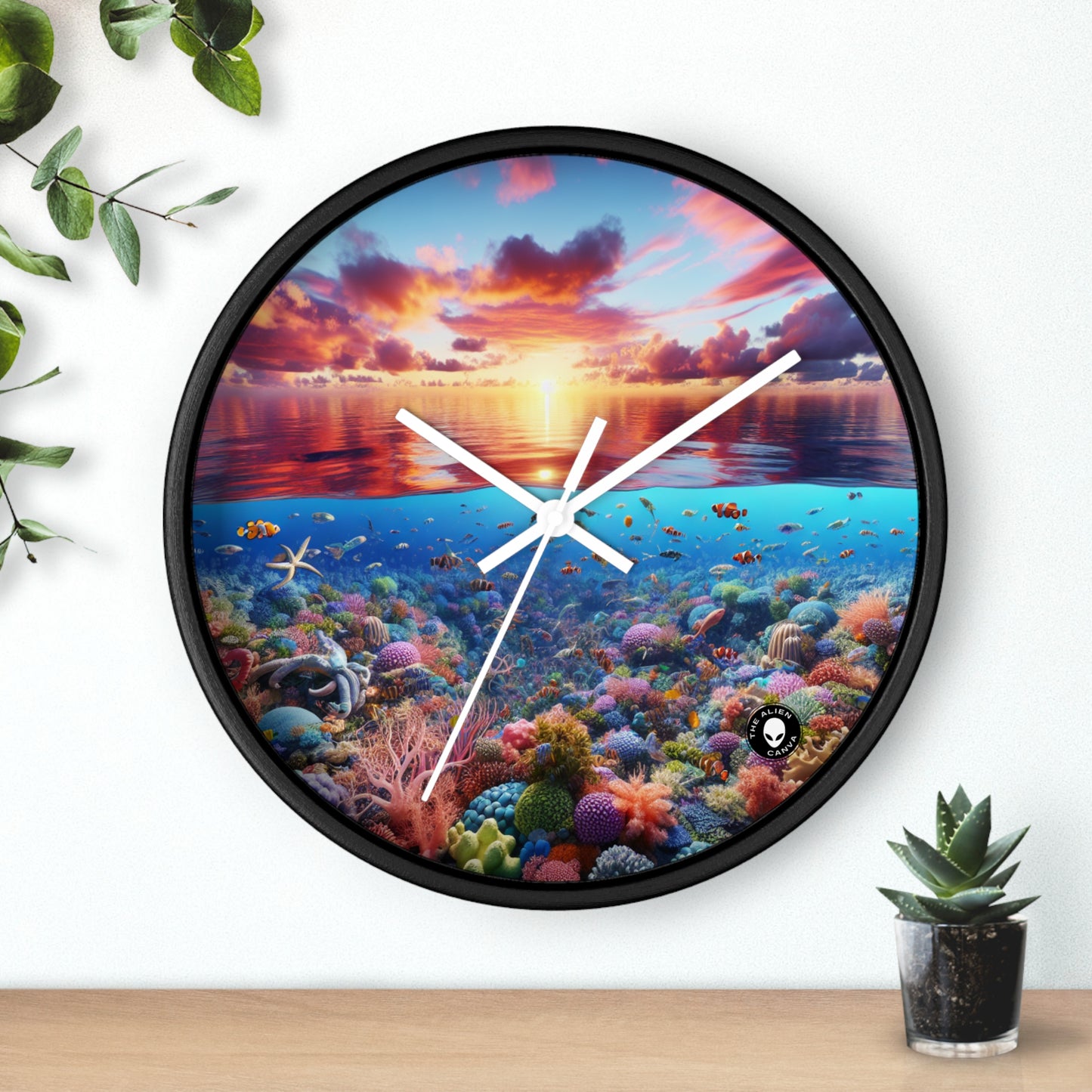 "Sunset Splendor : Récif de corail sous-marin" - L'horloge murale extraterrestre