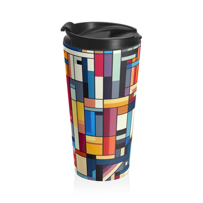 "Futuristic Cityscape: A Geometric Perception" - The Alien Stainless Steel Travel Mug Hard-edge Painting