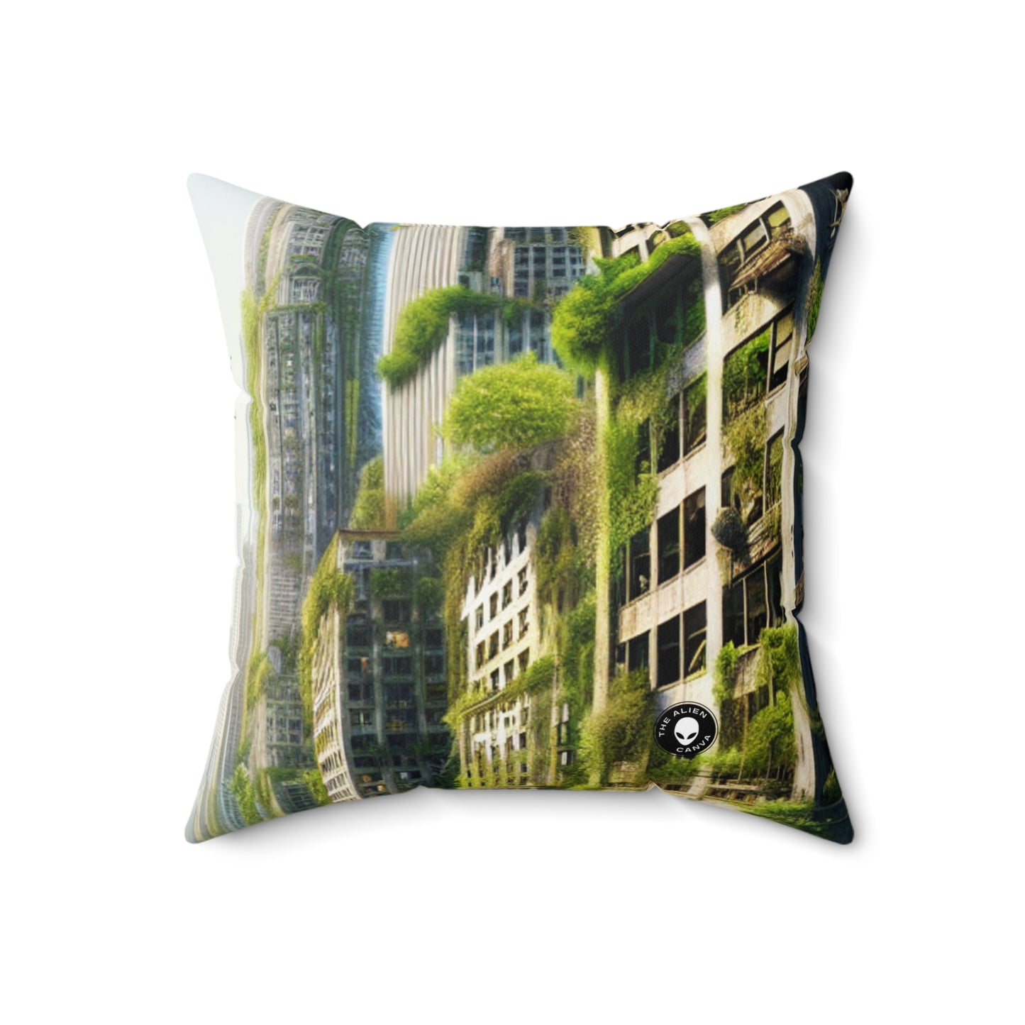 "Nature's Reclamation: A Futuristic Urban Jungle"- The Alien Spun Polyester Square Pillow