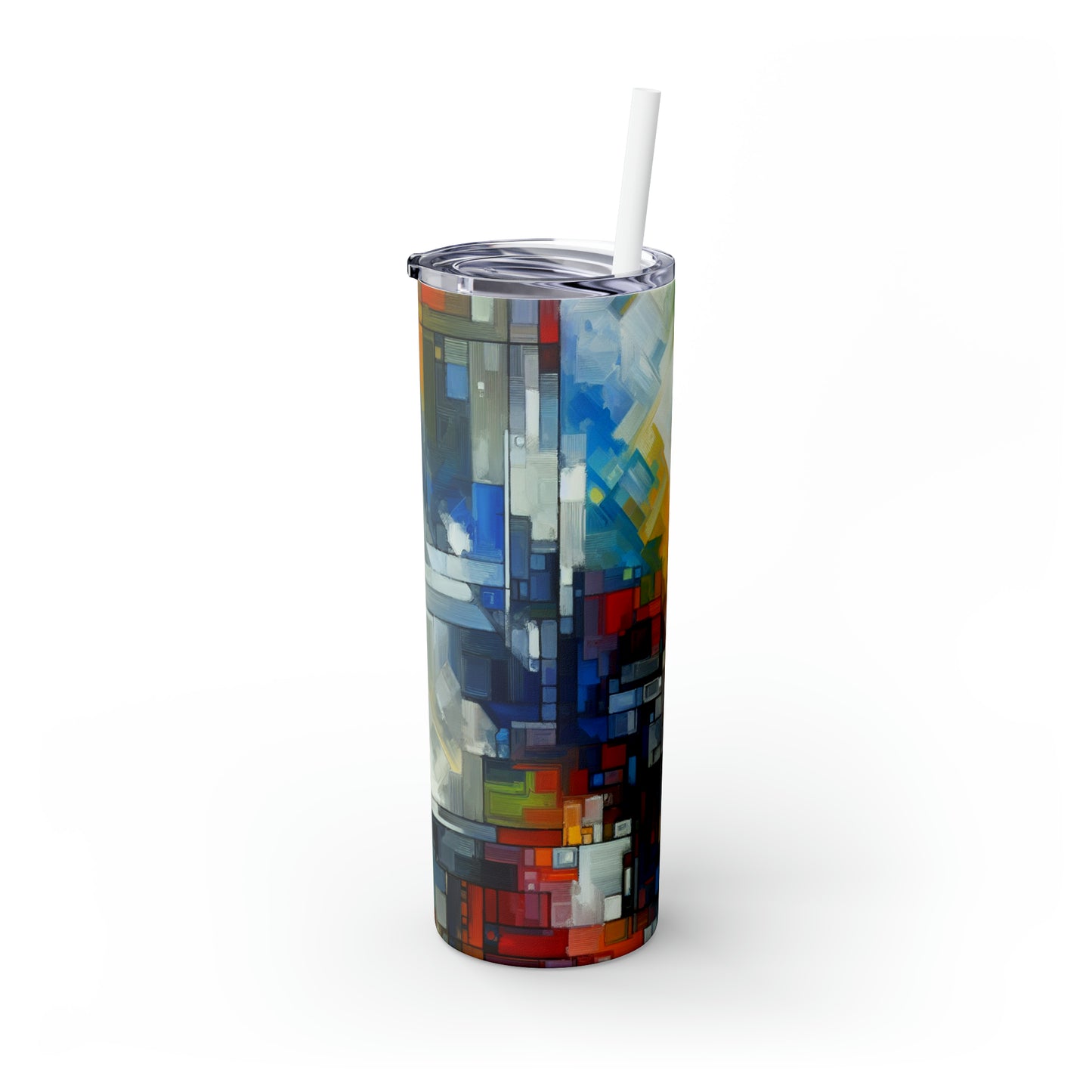 "Optimistic Progress: An Abstract Artwork" - The Alien Maars® Skinny Tumbler with Straw 20oz Abstract Art