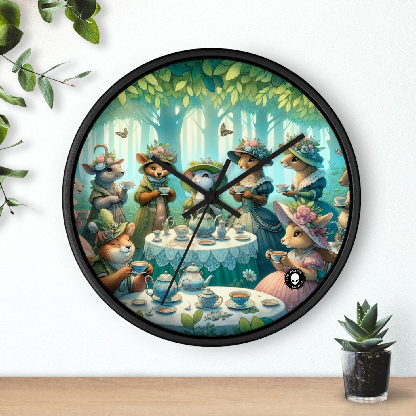 « Chapeaux fantaisie et tasses à thé : une soirée thé dans les bois » – L'horloge murale Alien