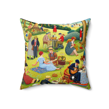 "Whimsical Village Delights"- The Alien Spun Polyester Square Pillow Naïve Art