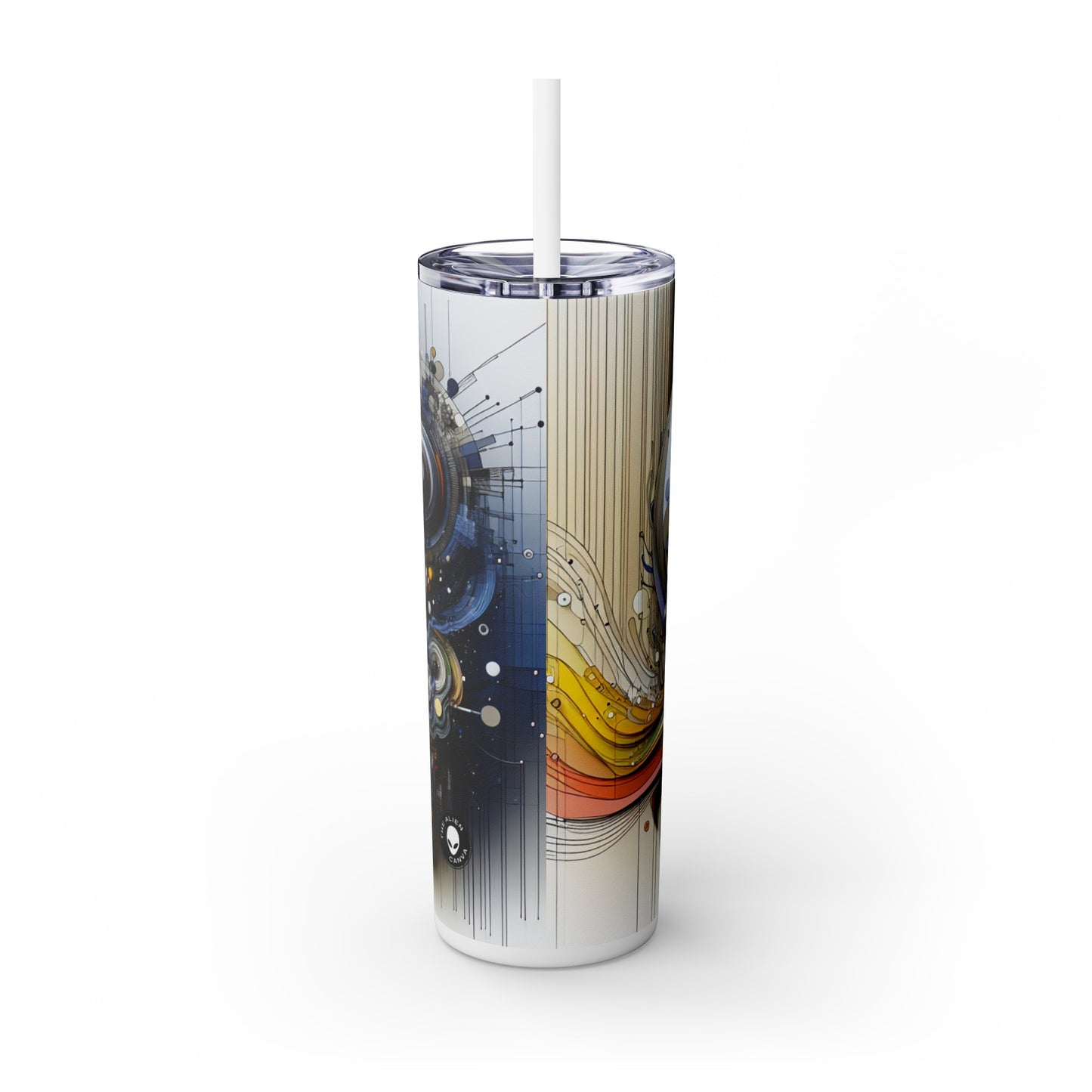 "Urban Chaos: A Neo-Expressionist Cityscape" - The Alien Maars® Skinny Tumbler with Straw 20oz Neo-Expressionism