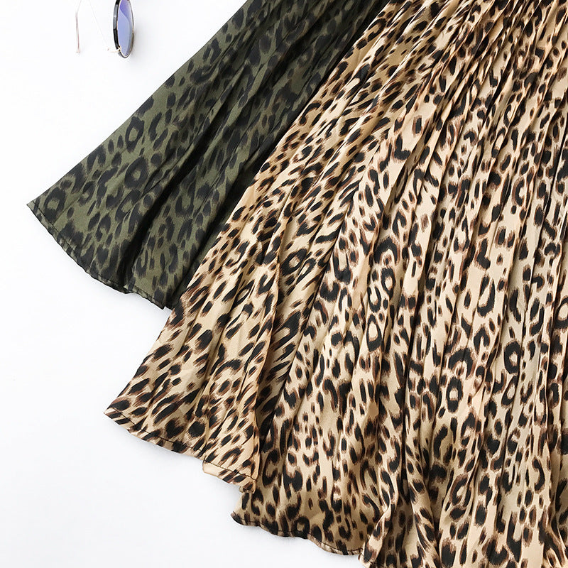 Retro leopard print pleated skirt