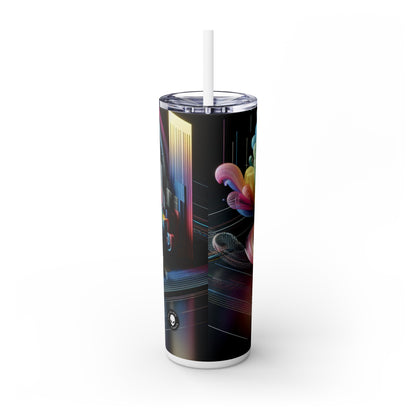 "Neon Nights: A Futuristic Urban Dream" - The Alien Maars® Skinny Tumbler with Straw 20oz Digital Art