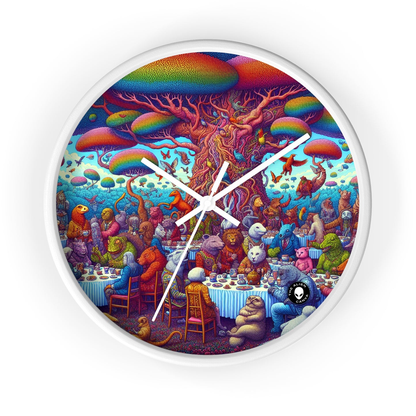 "Animal Tea Party in a Rainbow Wonderland" - The Alien Wall Clock