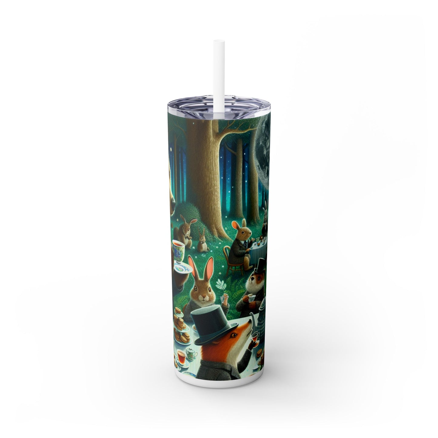 "Fiesta de té encantada a la luz de la luna en el bosque" - Vaso estrecho con pajita de 20 oz de Alien Maars®