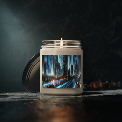 "Neon Nightscapes: A Futuristic City Adventure" - The Alien Scented Soy Candle 9oz