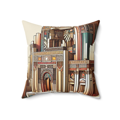 "Deco Ruins: Geometric Art in an Ancient Setting" - The Alien Spun Polyester Square Pillow Art Deco Style