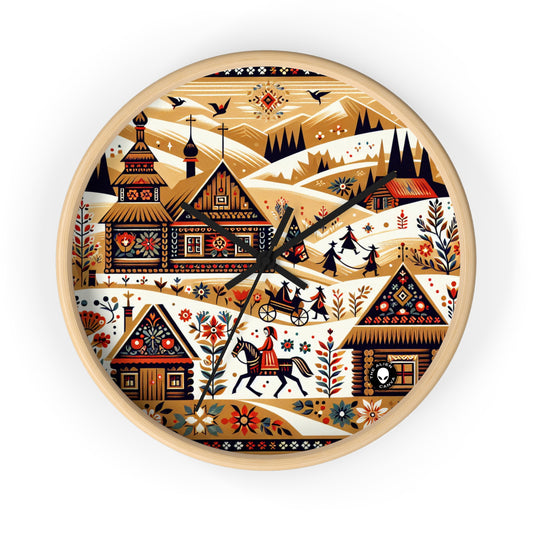 "Ukrainian Village Symphony: A Colorful Folk Art Reflection" - The Alien Wall Clock Folk Art