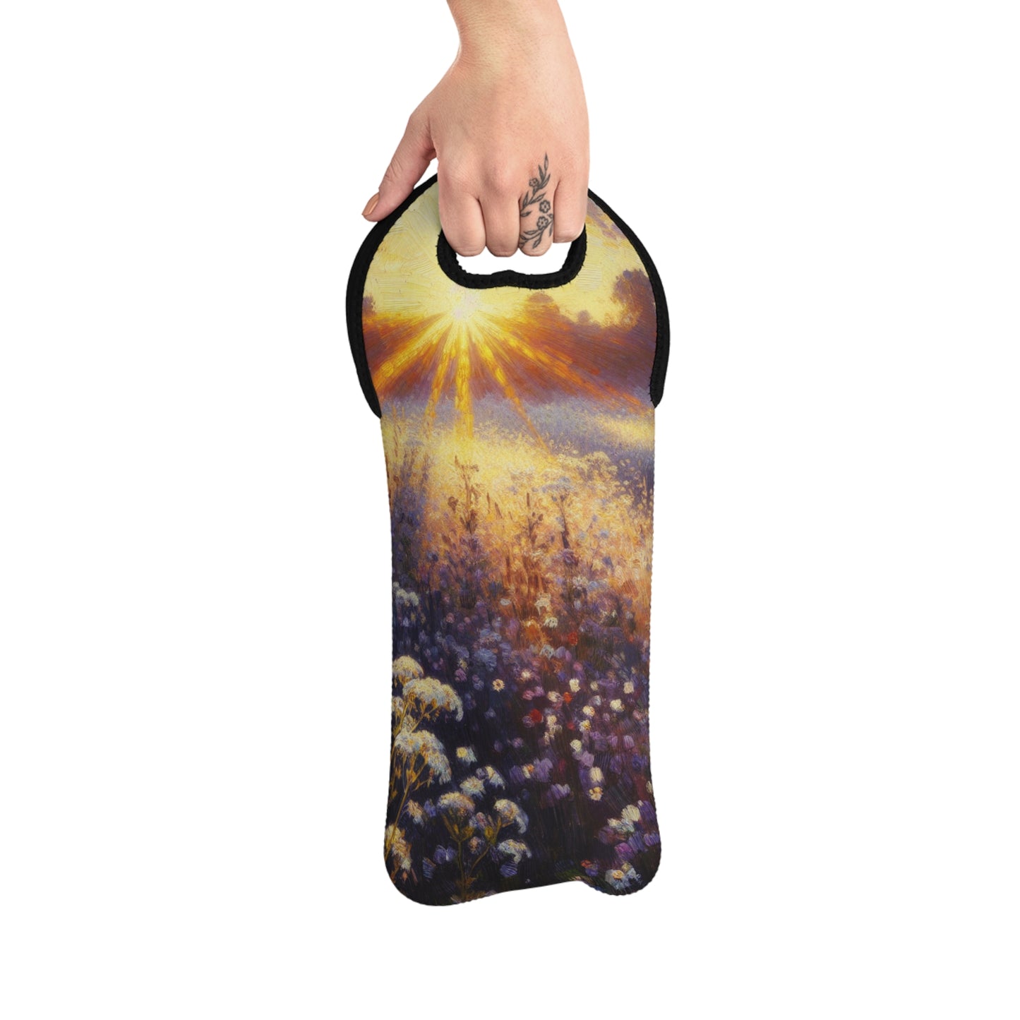 "Wildflower Sunrise" - The Alien Wine Tote Bag Impressionism Style