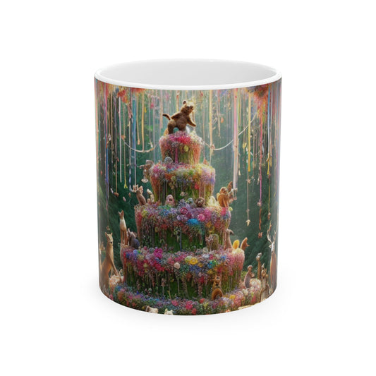 "Fiesta del bosque" - Taza de cerámica extraterrestre de 11 oz