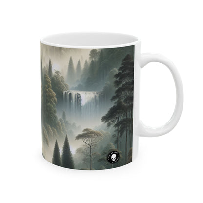 "Retiro en el bosque brumoso": taza de cerámica alienígena de 11 oz