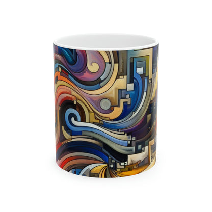 "Azul sereno: arte abstracto con formas geométricas" - Taza de cerámica The Alien 11oz Arte abstracto