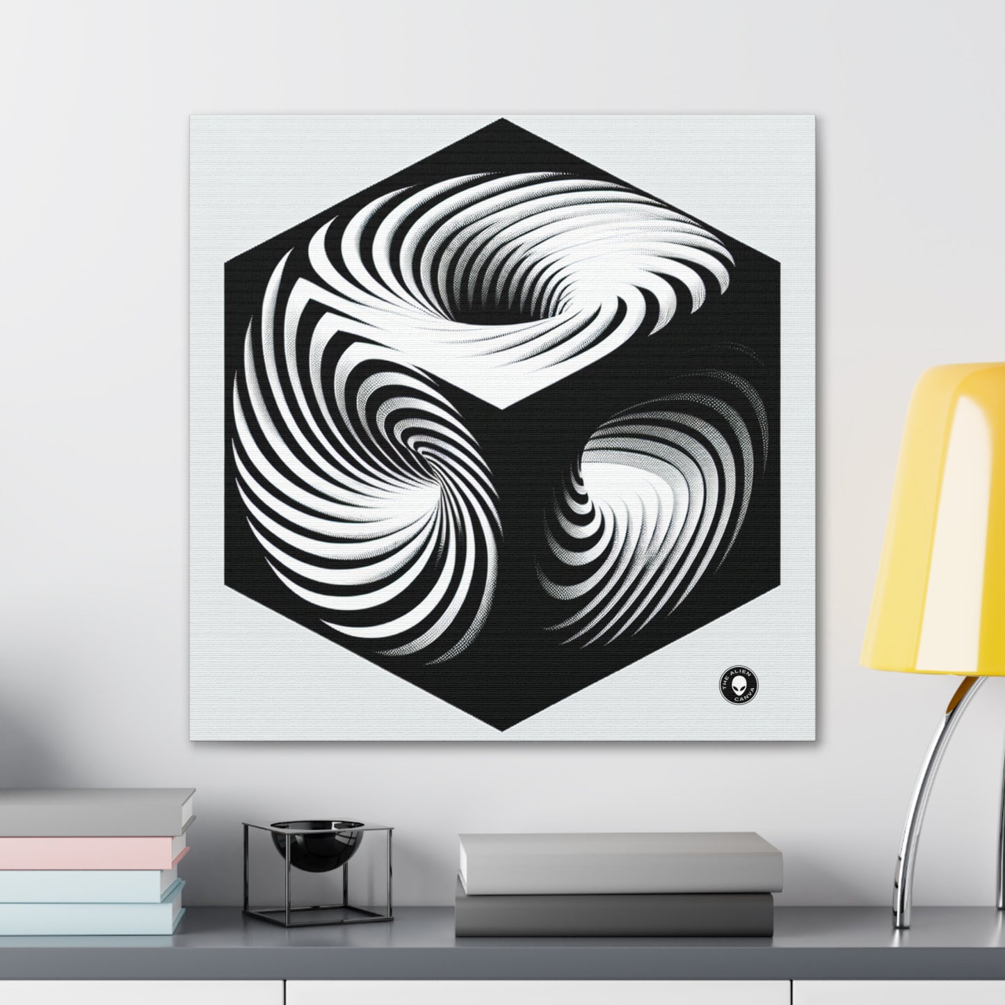 "Cubo convolucional: una ilusión óptica de movimiento incesante" - The Alien Canva Op Art