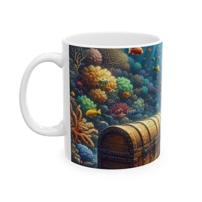 "Bajo las olas: tesoro en el arrecife de coral" - Taza de cerámica The Alien de 11 oz