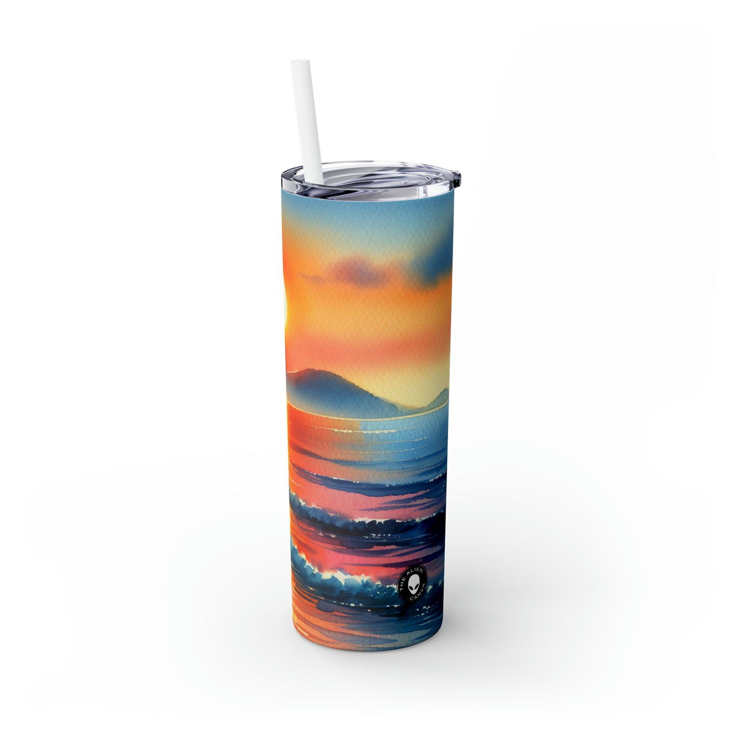 "Amanecer en la playa" - The Alien Maars® Vaso delgado con pajita 20 oz Pintura de acuarela