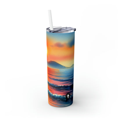 "Sunrise at the Beach" - The Alien Maars® Skinny Tumbler with Straw 20oz Watercolor Painting