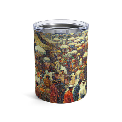 "Dots of Paradise: Capturando un paisaje playero soleado con puntillismo" - The Alien Tumbler 10oz Puntillismo