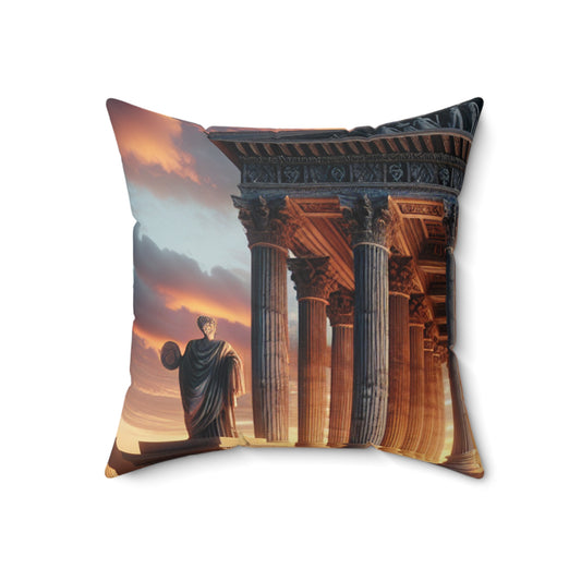 "Cálido resplandor del templo griego" - La almohada cuadrada de poliéster hilado alienígena estilo neoclasicismo