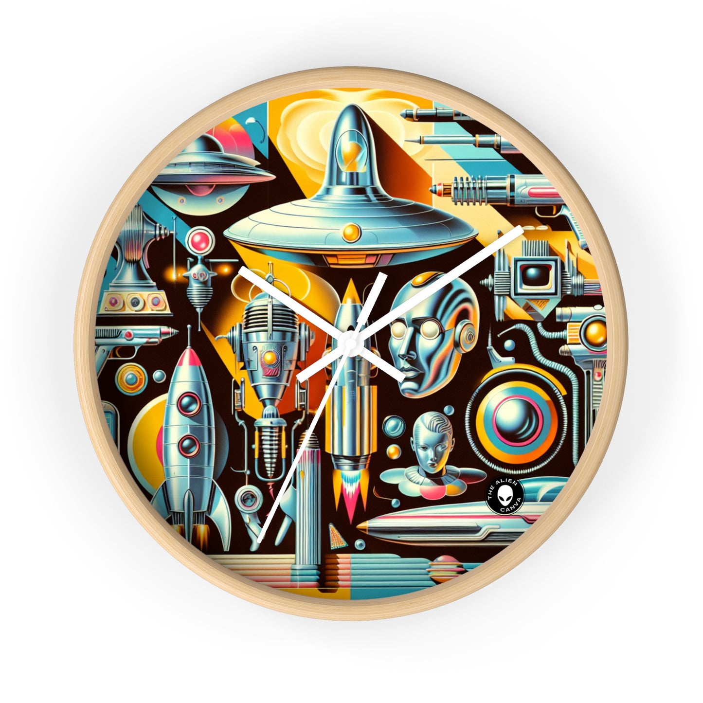 "Neon Deco: A Retro-Futuristic Utopia" - The Alien Wall Clock Retro-futurism