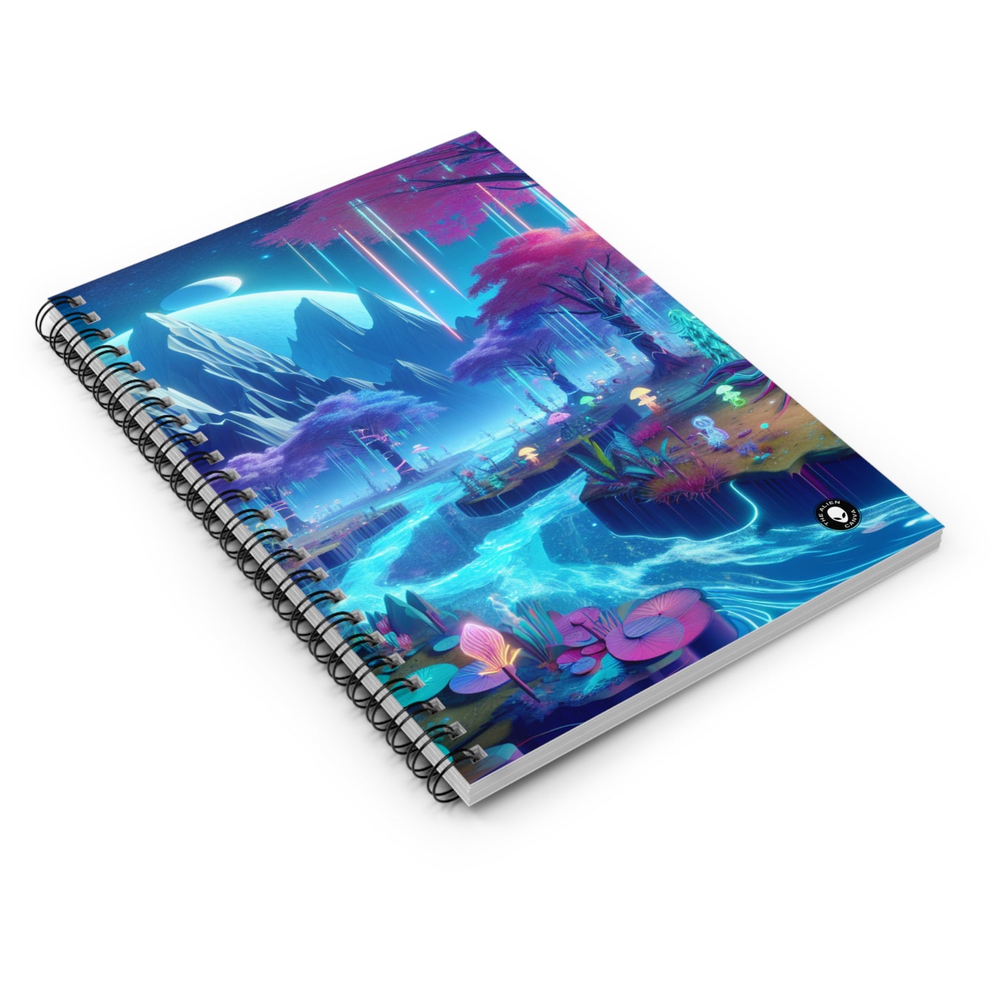 "Dreamscape Odyssey" - El cuaderno de espiral alienígena (línea reglada) Arte de realidad virtual