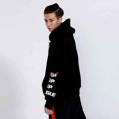 Oversize letter printed high neck hooded plus velvet sweater