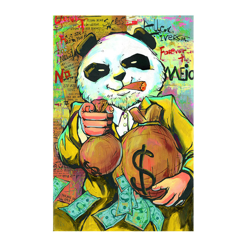 Peinture sur toile de sac d'argent d'image drôle de Panda pourpre