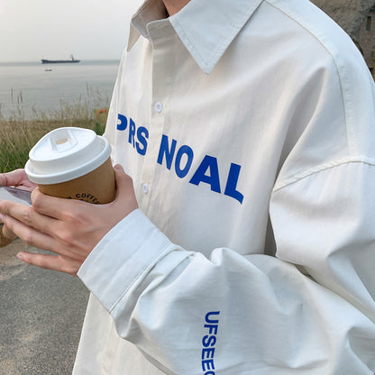 Chemise à manches longues pour hommes avec lettres imprimées de grande taille