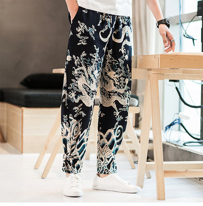 Wind Dragon Pattern Printed Plus Size Cotton And Linen Bloomers Men