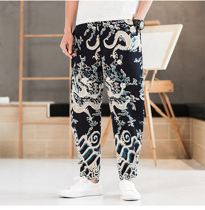 Wind Dragon Pattern Printed Plus Size Cotton And Linen Bloomers Men