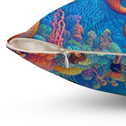 "Seahorse Serenade: A Magical Underwater Journey"- The Alien Spun Polyester Square Pillow