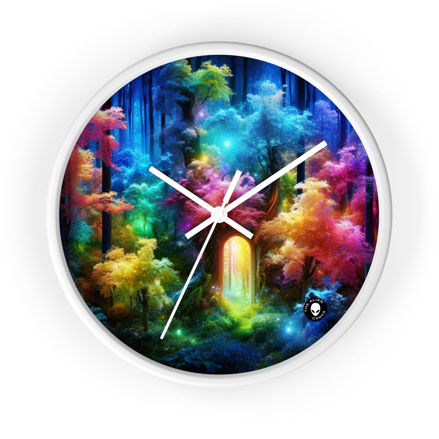 "Enchanted Rainbow Forest: Gateway to the Unseen Realm" - The Alien Wall Clock