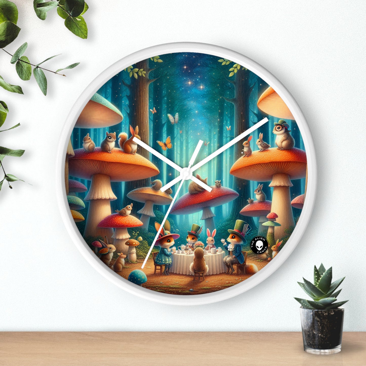 "Mushroom Wonderland: una fiesta de té mágica" - El reloj de pared alienígena