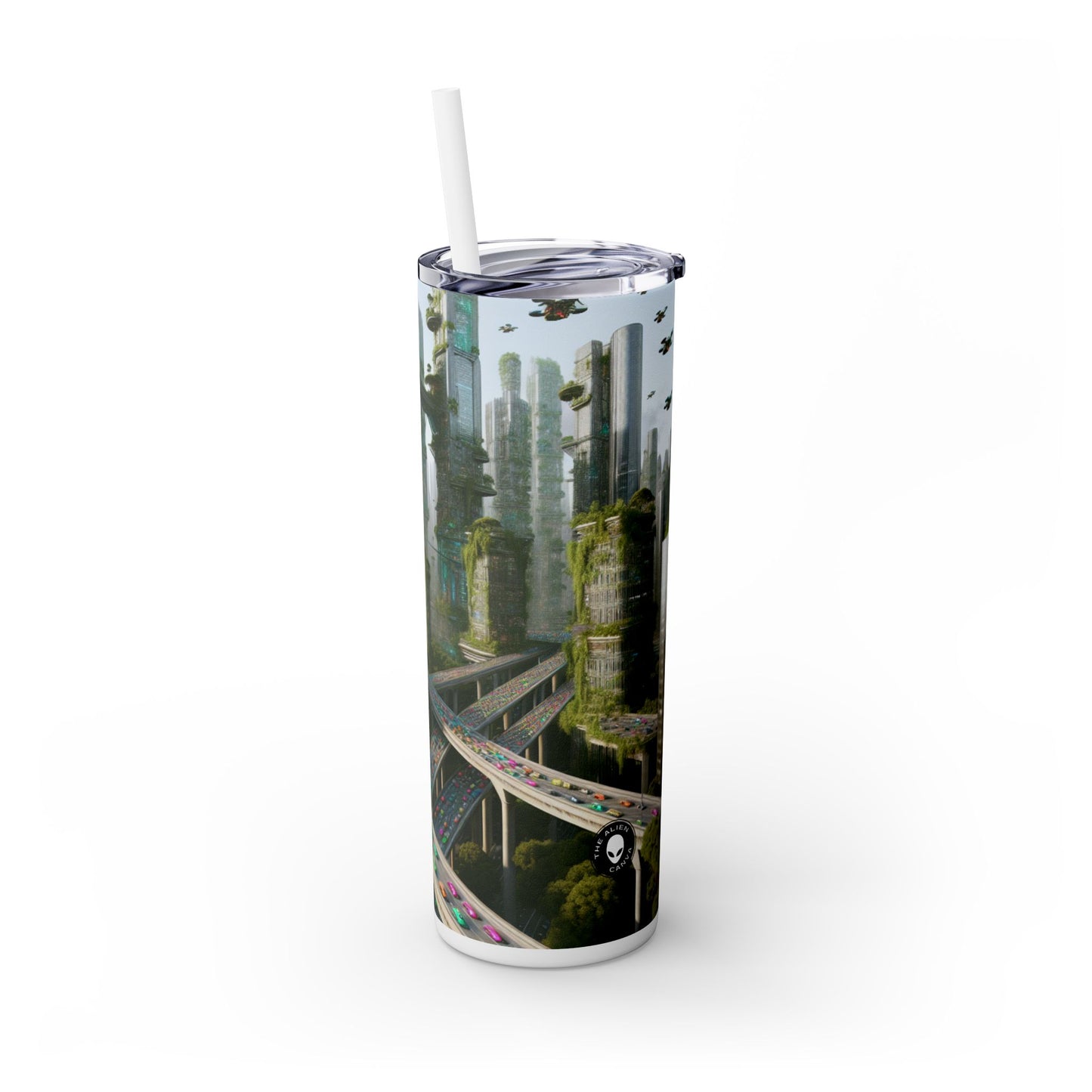 "Futuristic Utopia: Nature and Technology in Harmony" - The Alien Maars® Skinny Tumbler with Straw 20oz