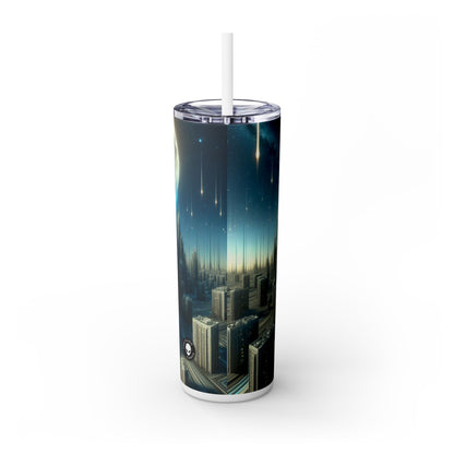 "Nighttime Cityscape Melt" - The Alien Maars® Skinny Tumbler with Straw 20oz