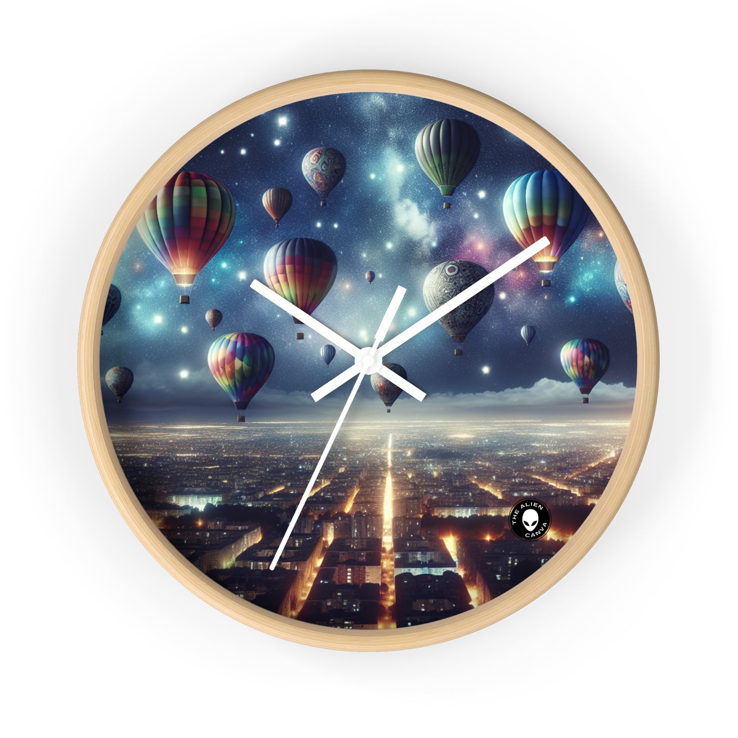 "Starry Night Voyage: Hot Air Balloons Over the City" - The Alien Wall Clock