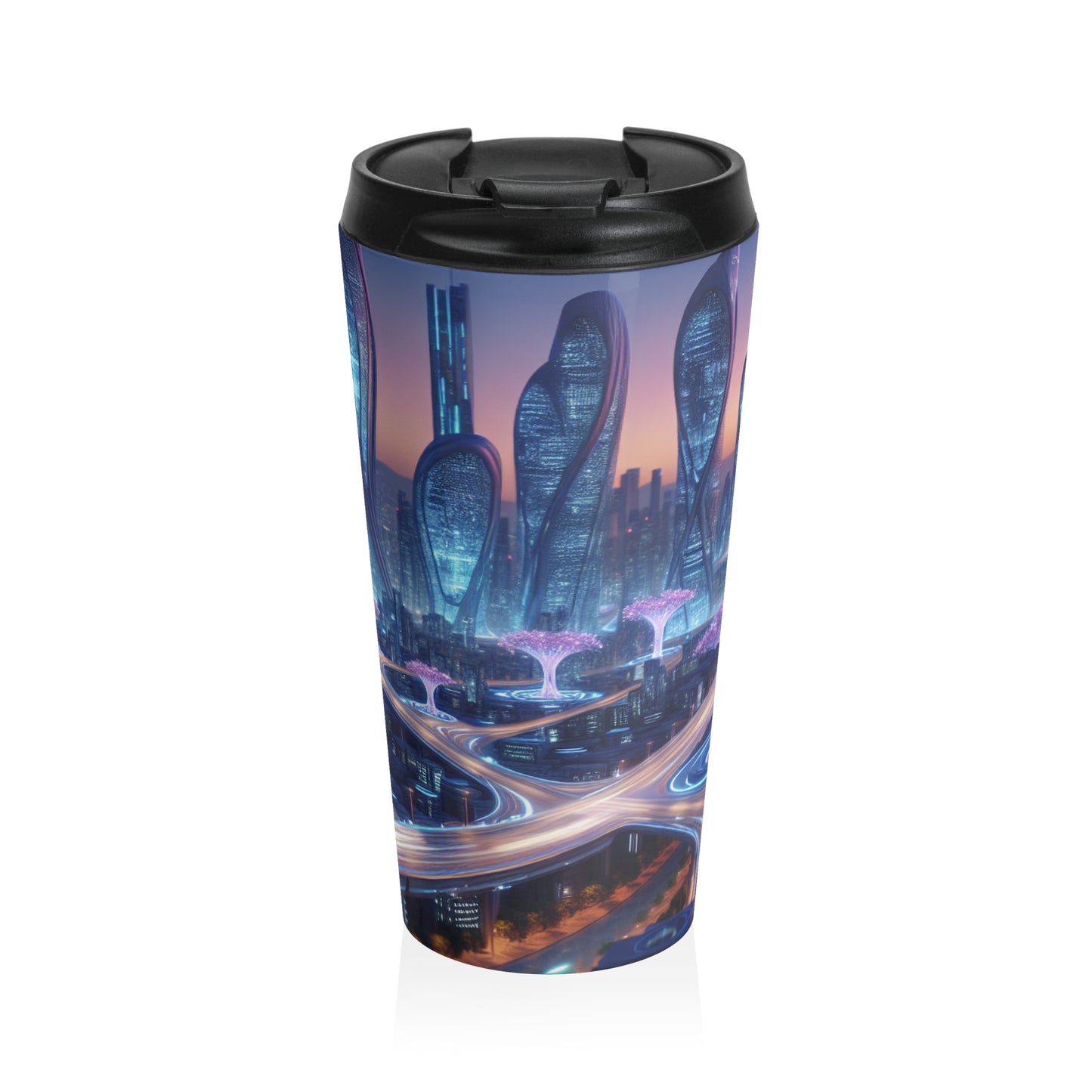 "City of Tomorrow: Nature and Technology Intertwined" - The Alien Stainless Steel Travel Mug