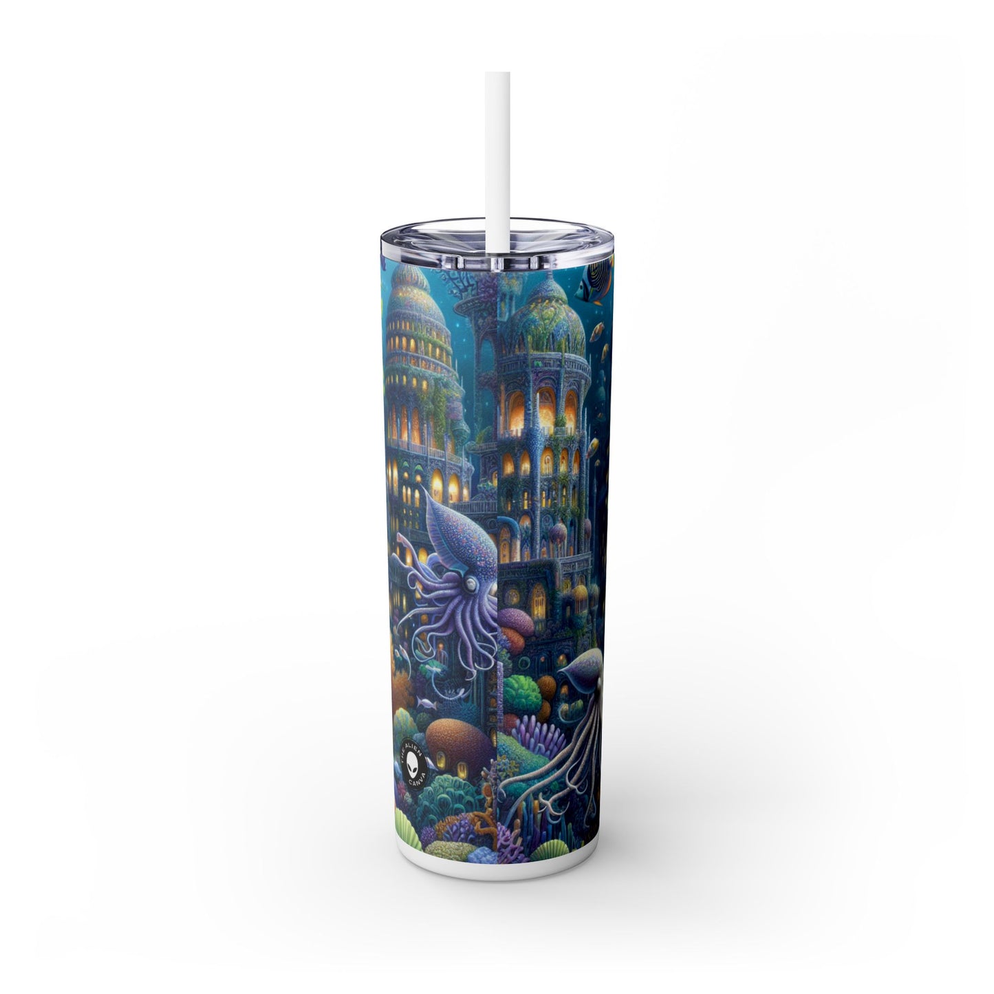 "Atlántida encantadora: una armonía de criaturas marinas" - Vaso delgado con pajita de 20 oz de Alien Maars®