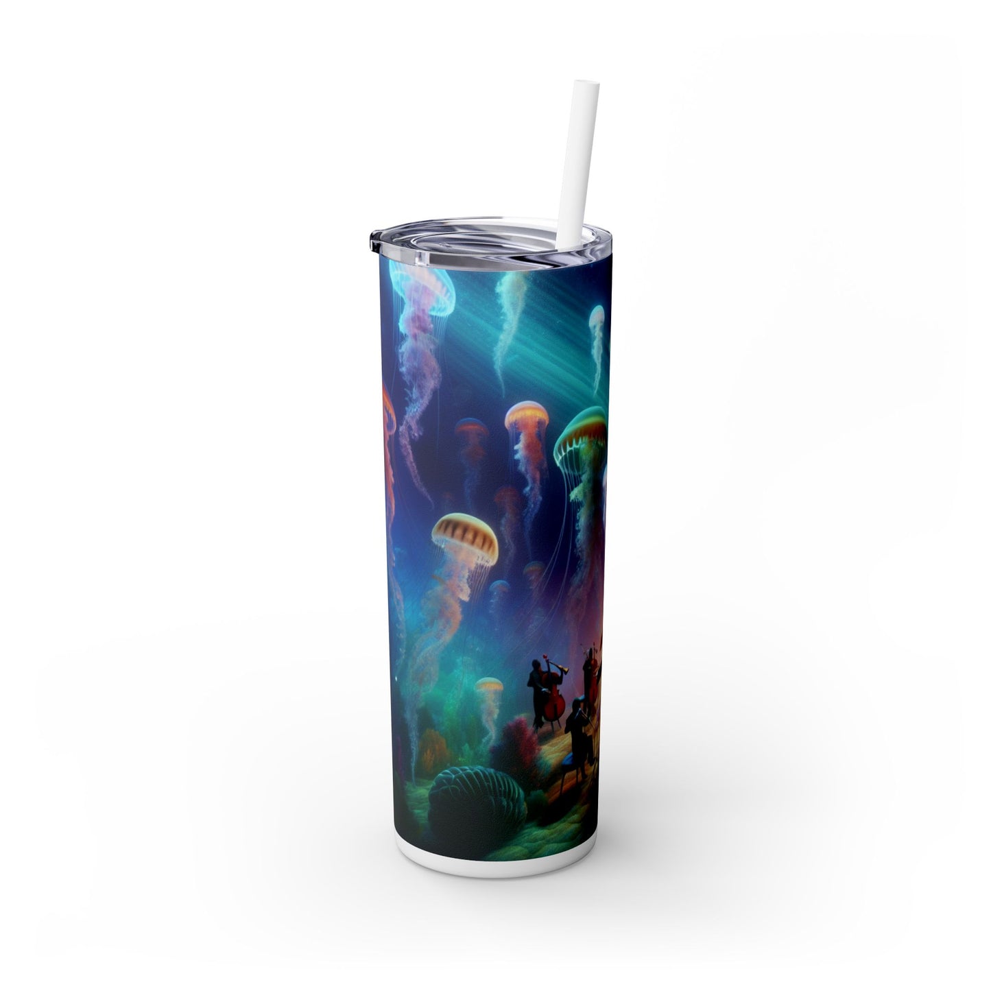 "Jellyfish Serenade: An Underwater Symphony" - The Alien Maars® Skinny Tumbler with Straw 20oz