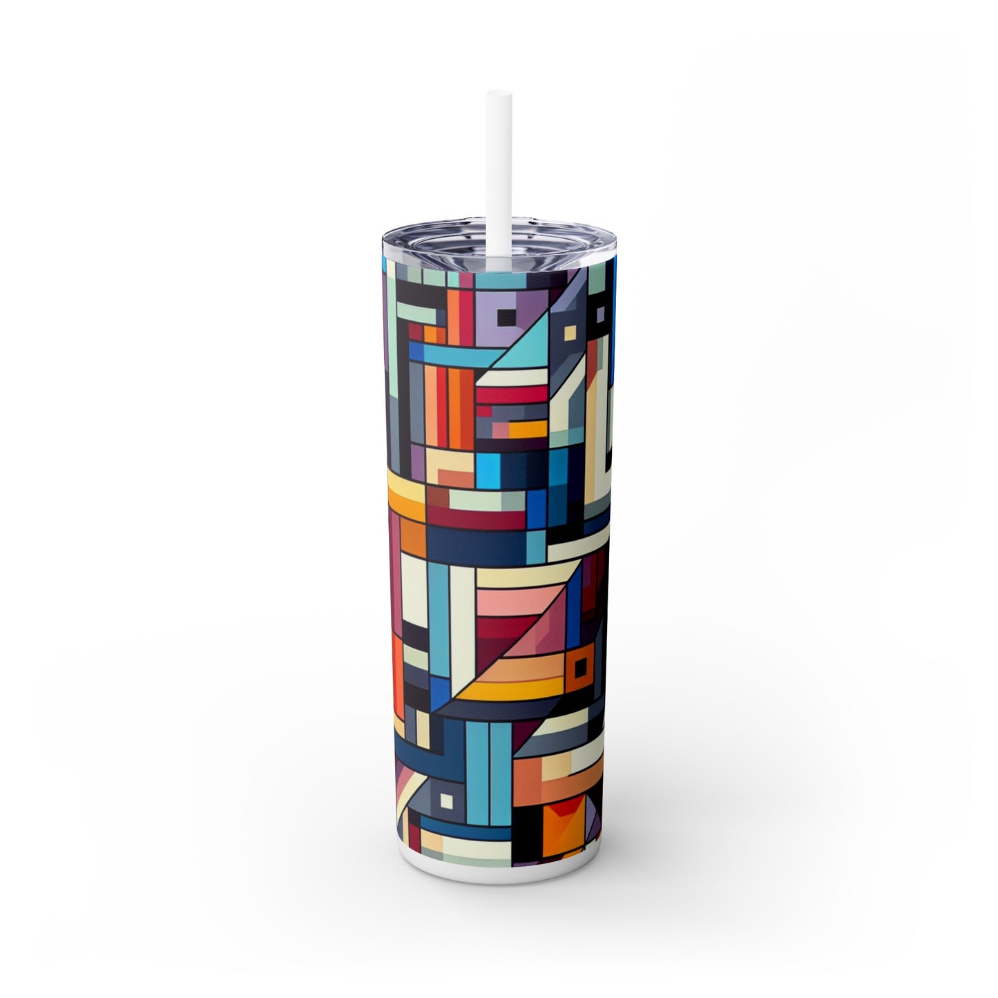 "Futuristic Cityscape: A Geometric Perception" - The Alien Maars® Skinny Tumbler with Straw 20oz Hard-edge Painting