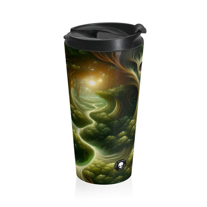 "Watchful Woods: The Path to Enchantment" - Taza de viaje de acero inoxidable de Alien