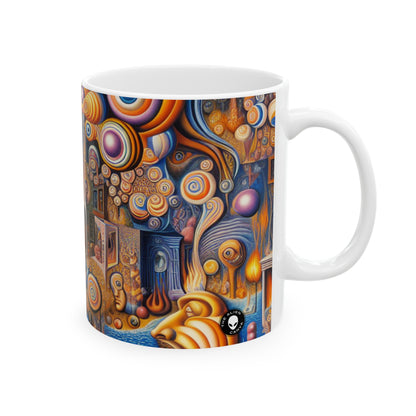 "Tiempo derretido: una danza caprichosa de sueños" - La taza de cerámica alienígena Surrealismo de 11 oz